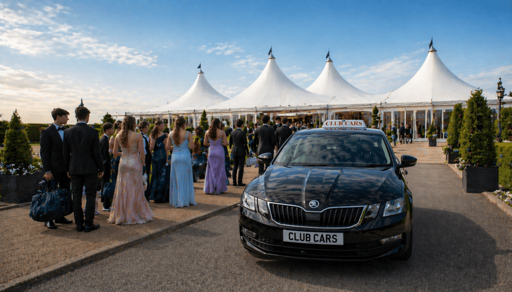 Club Cars saloon at outdoor marquee event
