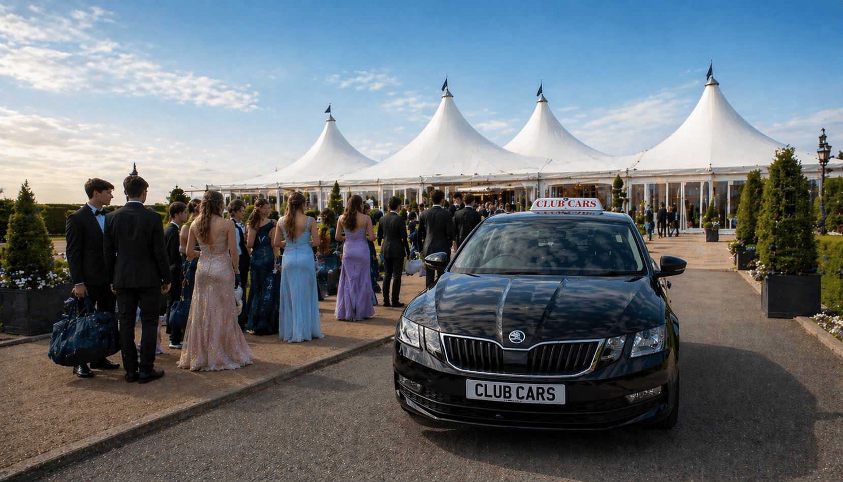 Club Cars saloon at outdoor marquee event